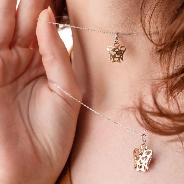 Collana Con Pendente Angelo con Cuori Double Face In Oro Bianco e Giallo Roberto Giannotti - NKT320