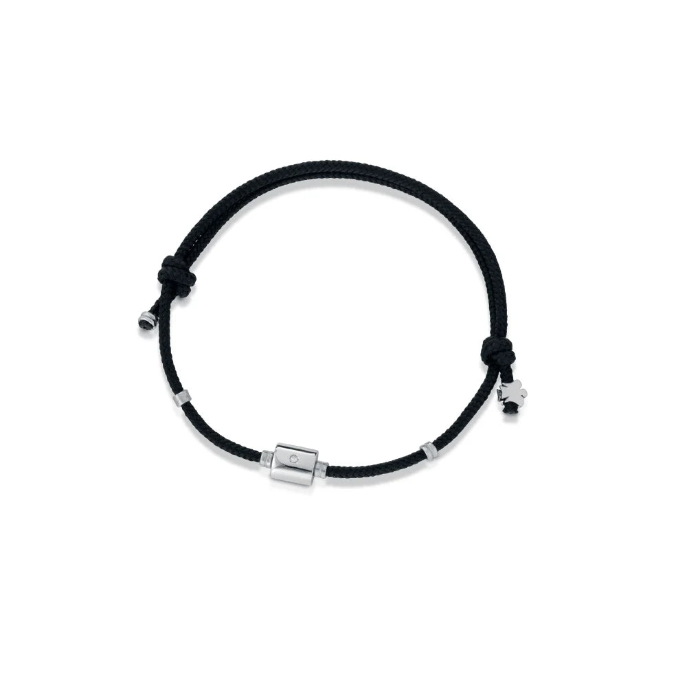 Bracciale uomo cordino nero con elemento in argento e diamante Roberto Giannotti - MAN36