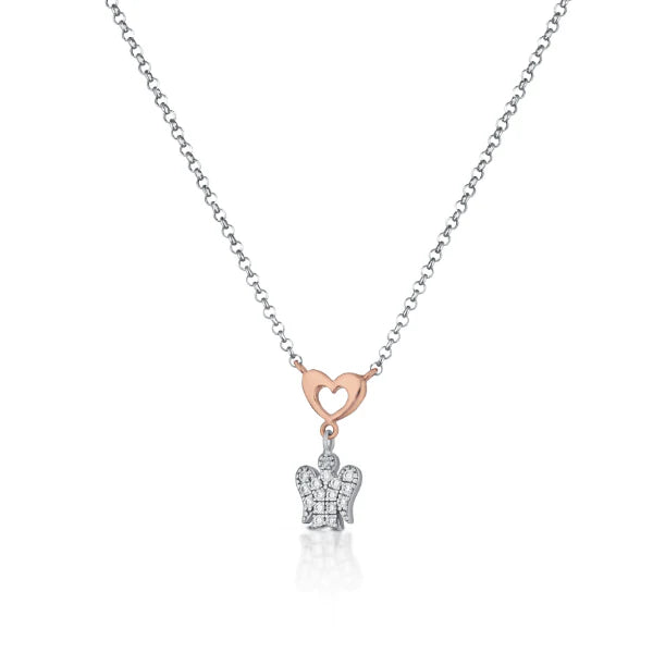 Collana Con Angelo E Cuore in Argento Rosato Roberto Giannotti - GIA395