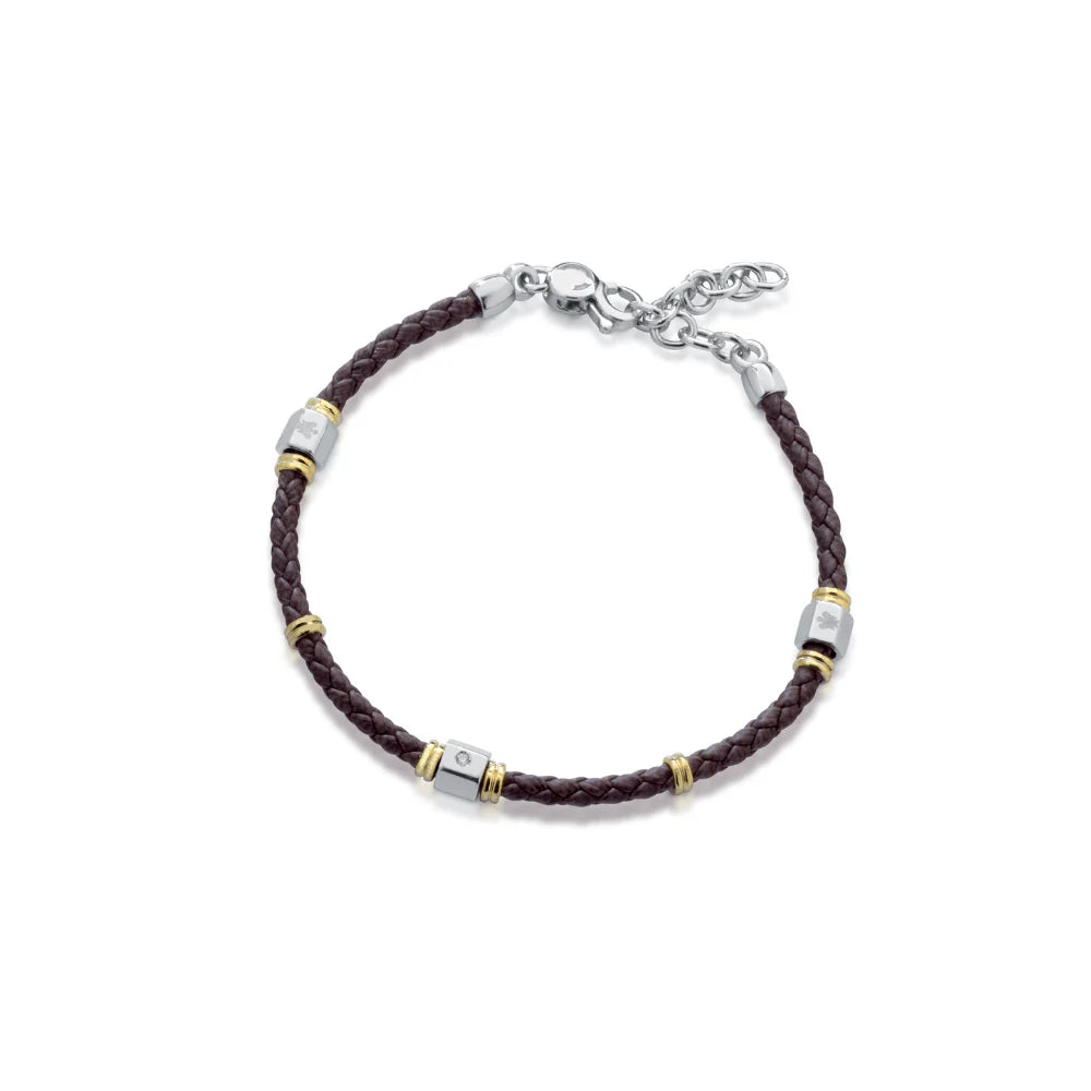 Bracciale uomo in pelle marrone con elemento in argento e diamante Roberto Giannotti - MAN32