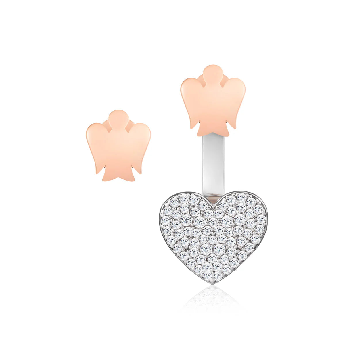 Orecchini con cuore pavé e angelo in argento rosato - GIA441