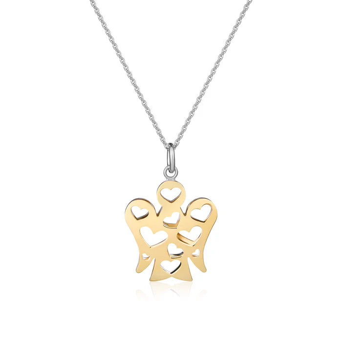 Collana Con Pendente Angelo con Cuori Double Face In Oro Bianco e Giallo Roberto Giannotti - NKT320