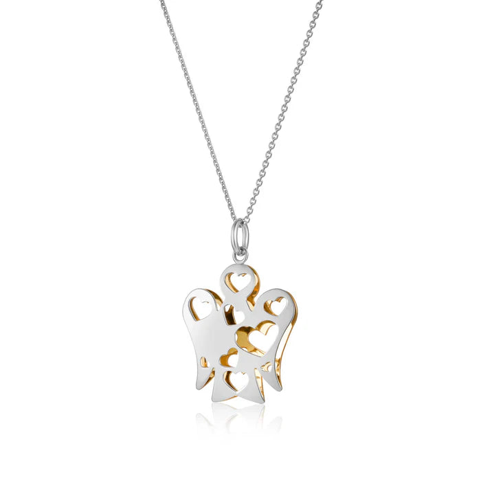 Collana Con Pendente Angelo con Cuori Double Face In Oro Bianco e Giallo Roberto Giannotti - NKT320
