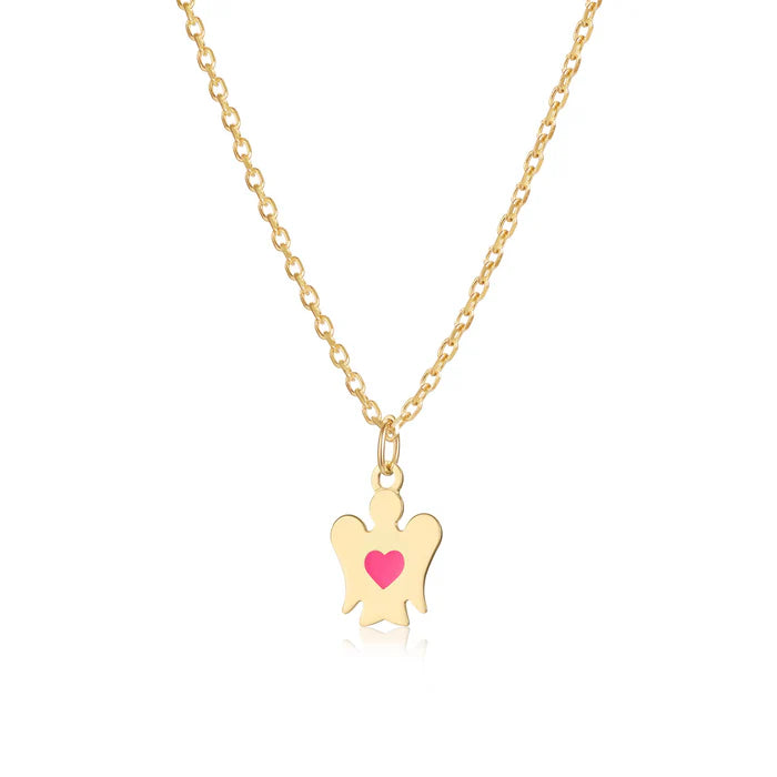 Collana oro bambina con angelo e cuore rosa Roberto Giannotti - NKT381