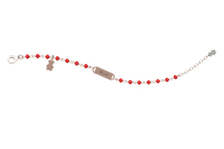 Bracciale NANAN Argento 925 con Sfere Rosse e Targhetta - NAN0295